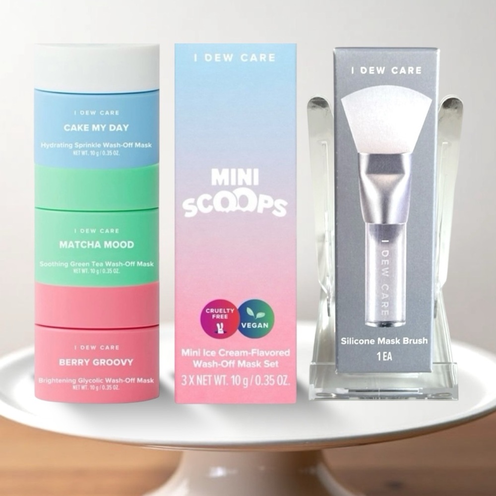 I Do Care 3 pc Mini Scoops Skincare Set -and the silicone applicator brush NIP - Picture 1 of 14